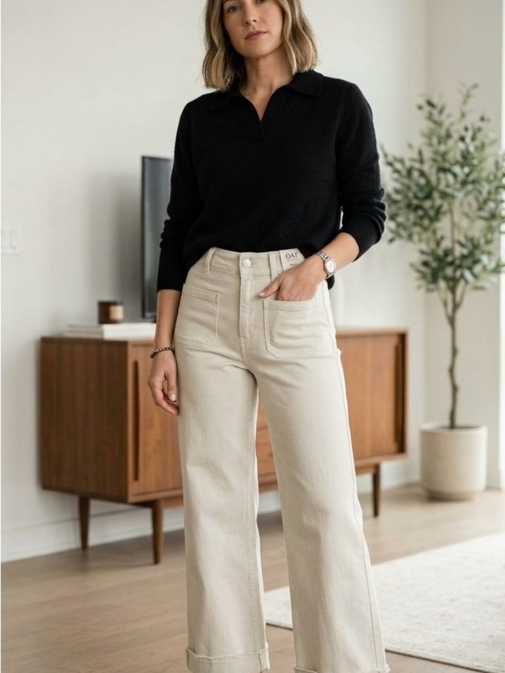 Oat New York Wide-Leg Jeans in Cream